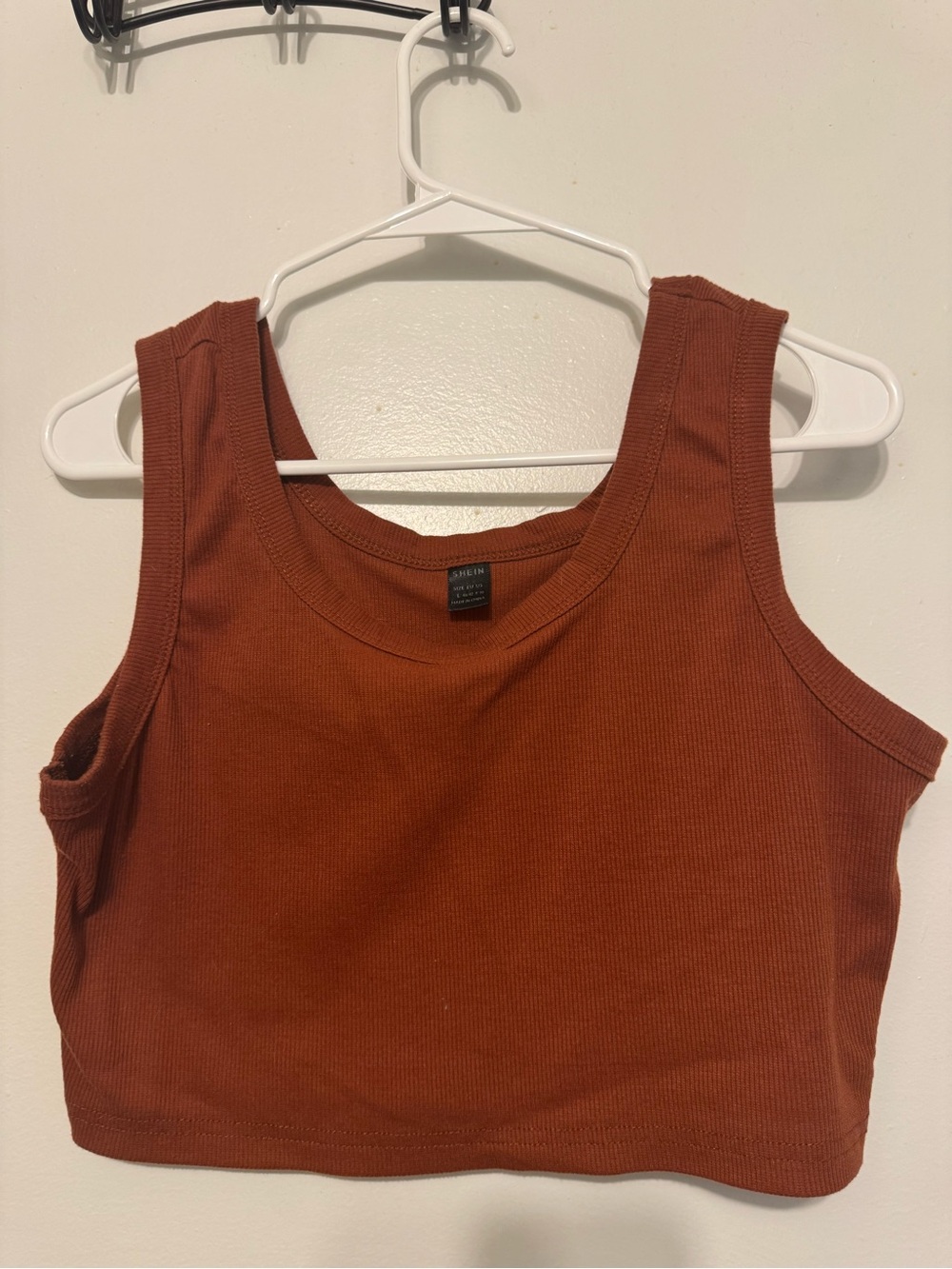 SHEIN Ribbed Crop Tank Top in Rust Brown